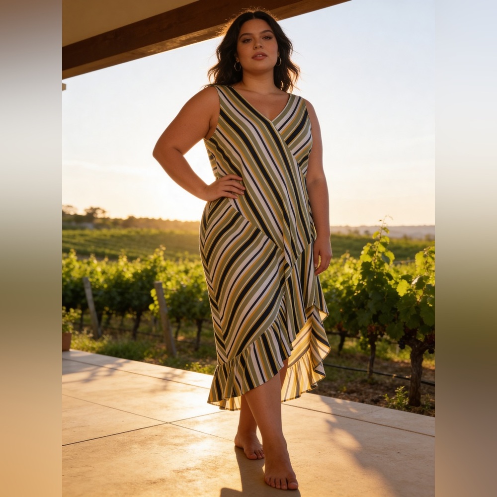Ladies Du Jour Striped V-Neck Maxi Dress